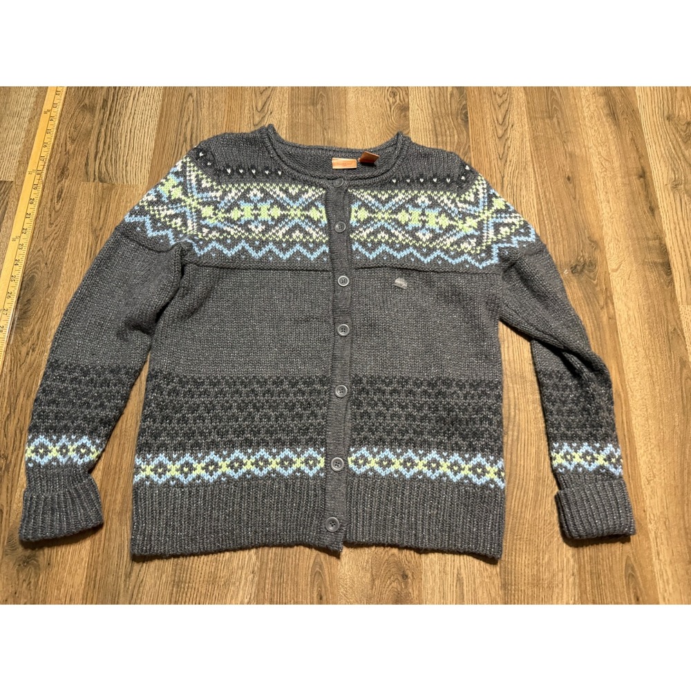 NorthCrest Sweater Womens Large Grey/White/Blue/Green Cardigan Button Up